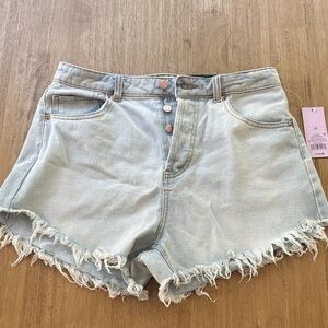 Light Blue Denim Frayed Hem Women Shorts